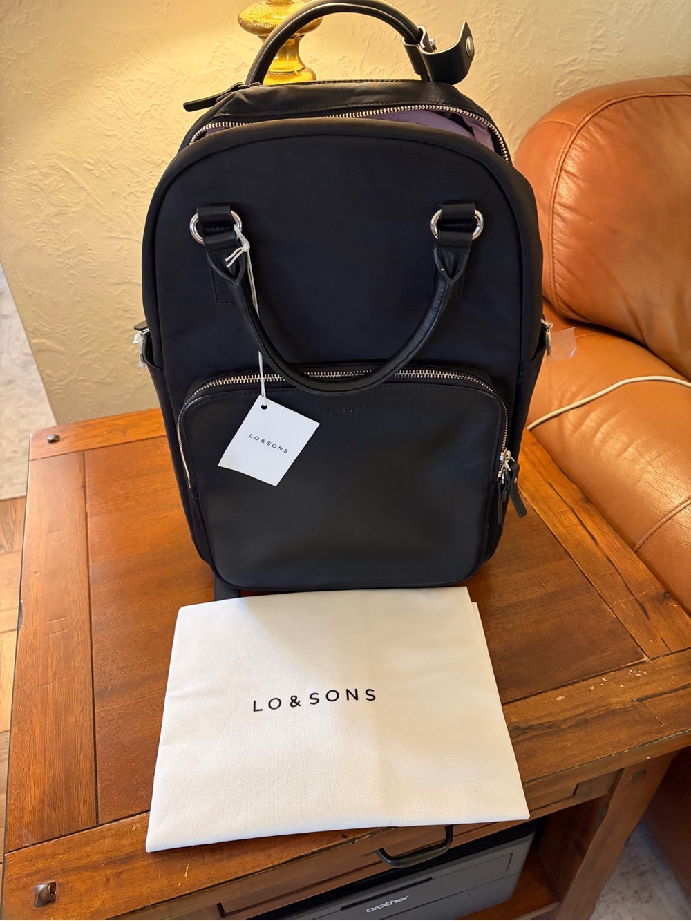Lo & Sons Black Travel Backpack with Leather Trim - Picture 5 of 13